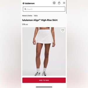 Lululemon Athletica White Tennis Skirt